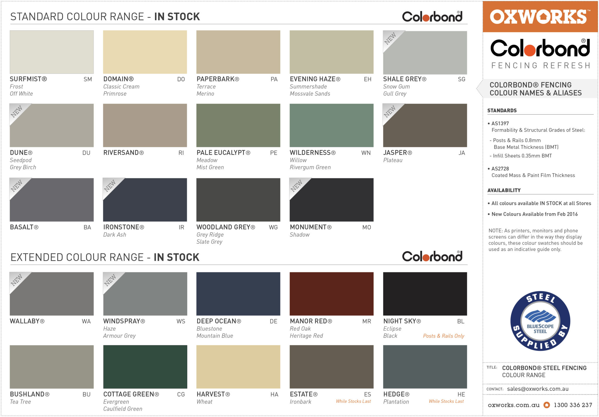 Colorbond Fencing Colour Chart