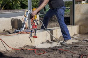 limestone block retaining wall core drill