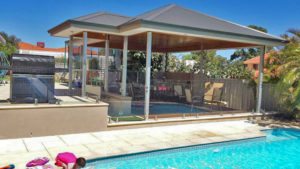 Colorbond gable patio with timber ceiling