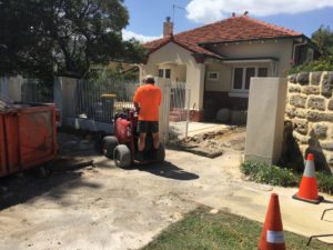 Reconstituted limestone block wall with infills Swanbourne before picture excavation